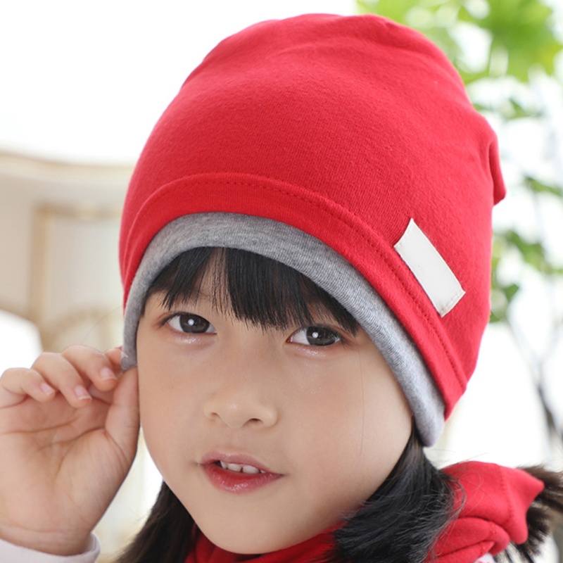 Mũ Beanie Kèm Khăn Choàng Cổ Bằng Cotton Màu Trơn Dễ Thương Cho Người Lớn Và Trẻ Em