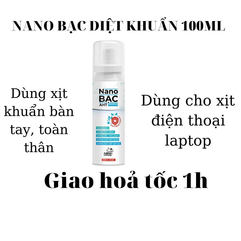 Chai xịt diệt khuẩn (không cồn) màn hình điện thoại, laptop, vật dụng và rửa tay khô Nano bạc AHT 100ml