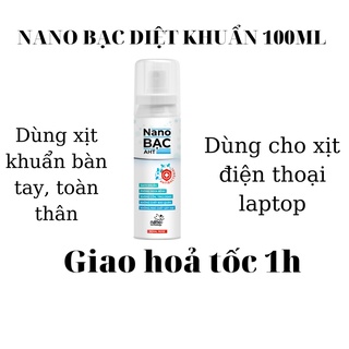 Chai xịt diệt khuẩn (không cồn) màn hình điện thoại, laptop, vật dụng và rửa tay khô Nano bạc AHT 100ml