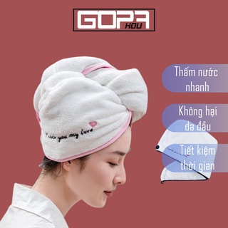 Khăn quấn ủ tóc nhanh khô, khăn quấn lau khô tóc có nút cài, chất liệu cotton GOPA HOU