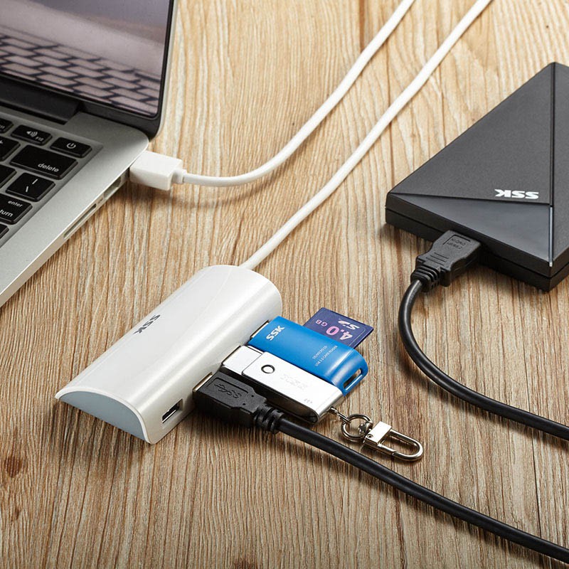 HUB chia USB 3.0 SSK SHU808 từ 1 ra 4 cổng-kèm 1 cổng microUSB để làm chức năng sạc