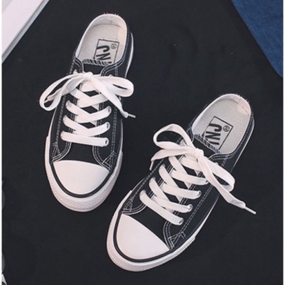 Sục Thể Thao Nữ Ulzzang Vintage, Giày Đạp Gót Vải Canvas Trơn 4 Màu Đế Độn 3cm Hàn Quốc, Street Style - Iclassy_shoes