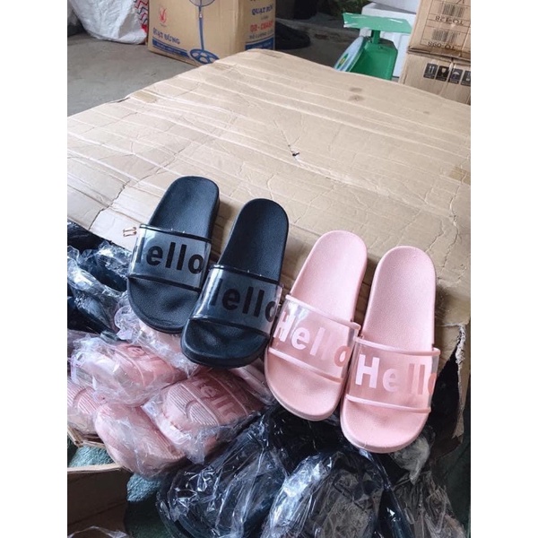 Dép hello 2 màu đen hồng dành cho nữ