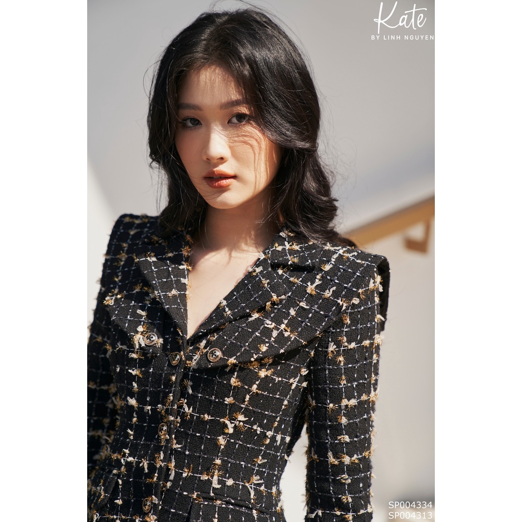 Áo dạ tweed đen cổ vest dài tay 4313 chân váy xòe nhung tăm 4334 thời trang thiết kế KATE By Linh Nguyen | BigBuy360 - bigbuy360.vn