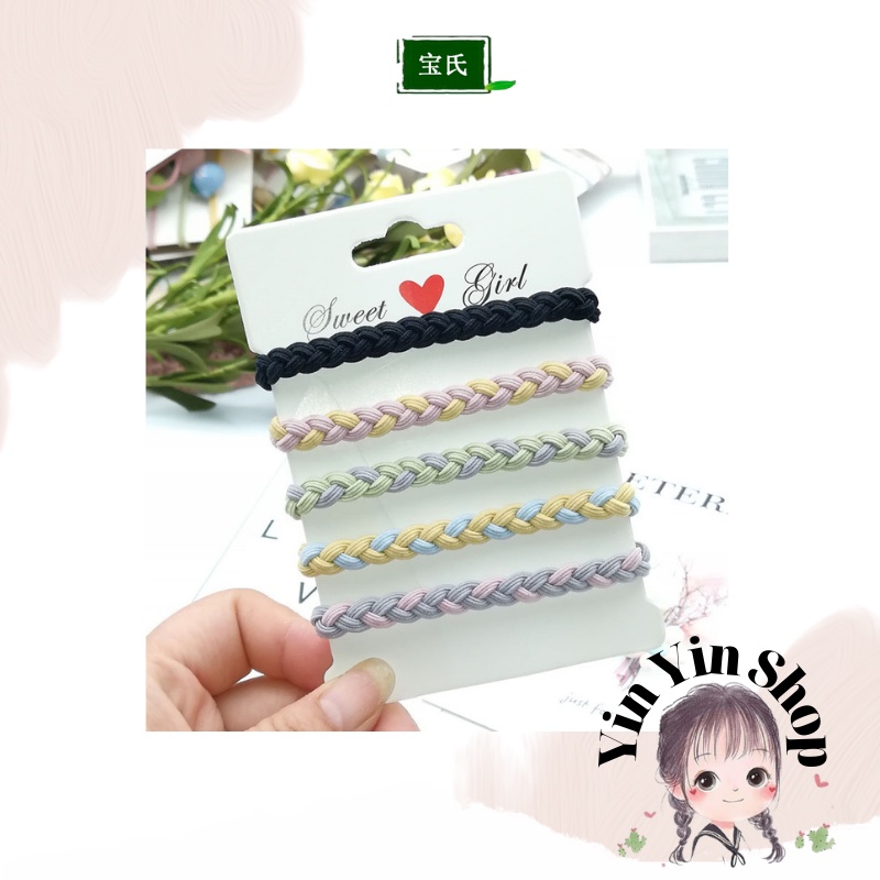 Set 3 dây buộc tóc bện 2 màu đan chéo nhiều màu sắc có thể làm vòng đeo tay