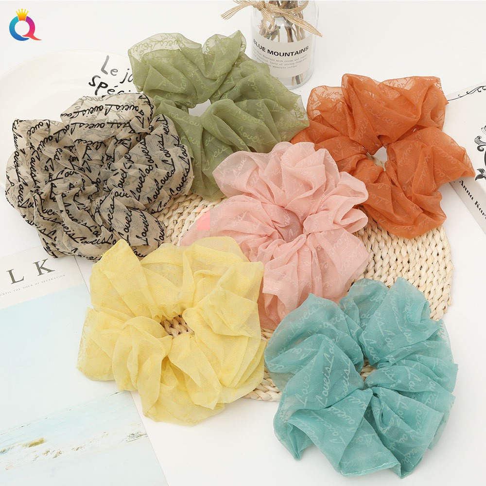 Dây cột tóc bản lớn co giãn phối lưới phong cách Châu Âu cổ điển thời trang cho nữ