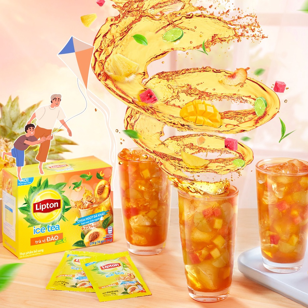Hộp 16 Gói Trà Hòa Tan Lipton Ice Tea Đào 14g/gói