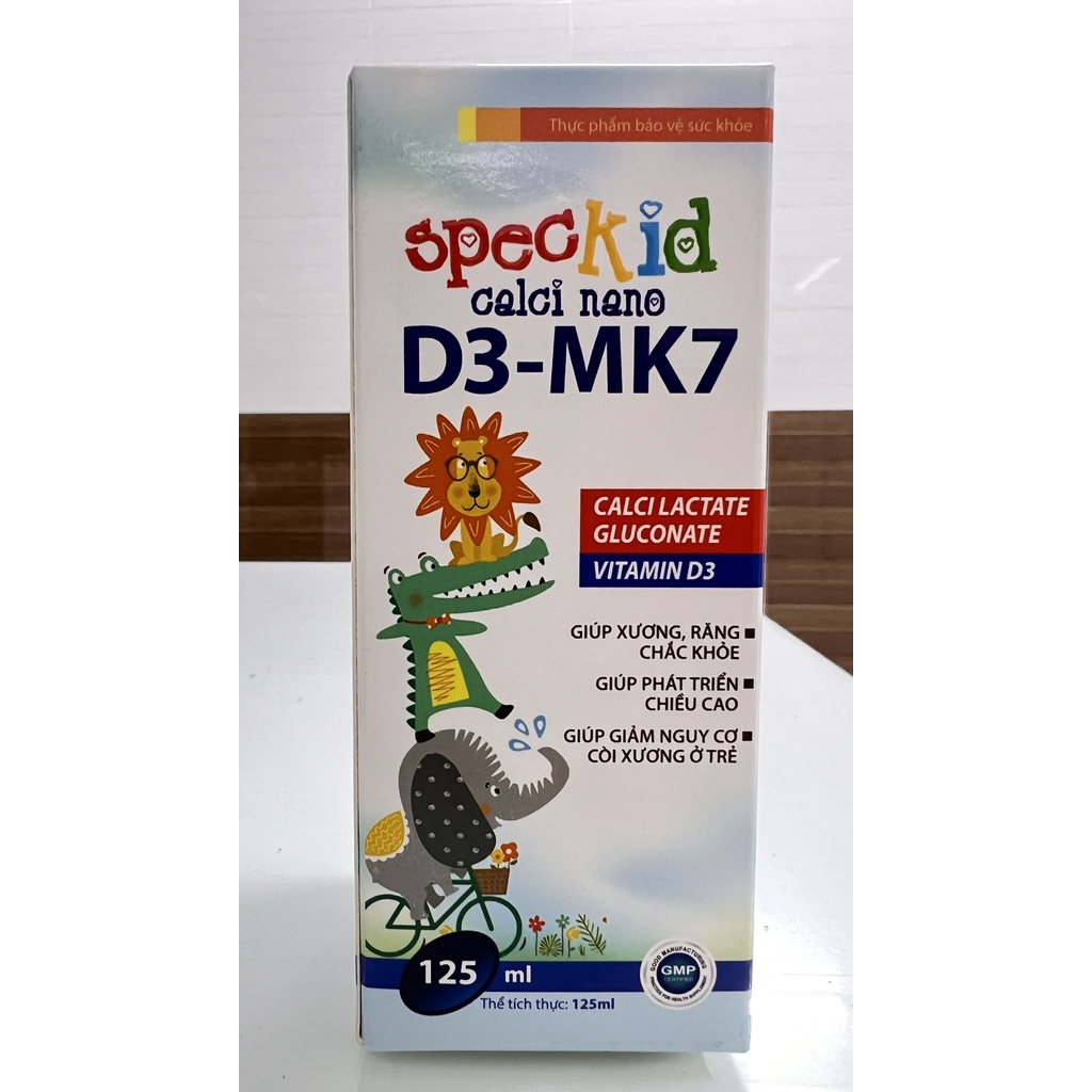 Speckid Calci nano D3 Mk7 giúp bé hấp thu canxi vào răng xương phát triển chiều cao.Chai 125ml