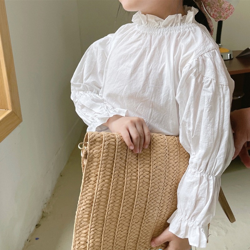 Áo kiểu tay dài phồng cổ bèo dễ thương thời trang xuân thu dành cho bé gái 3-8 tuổi