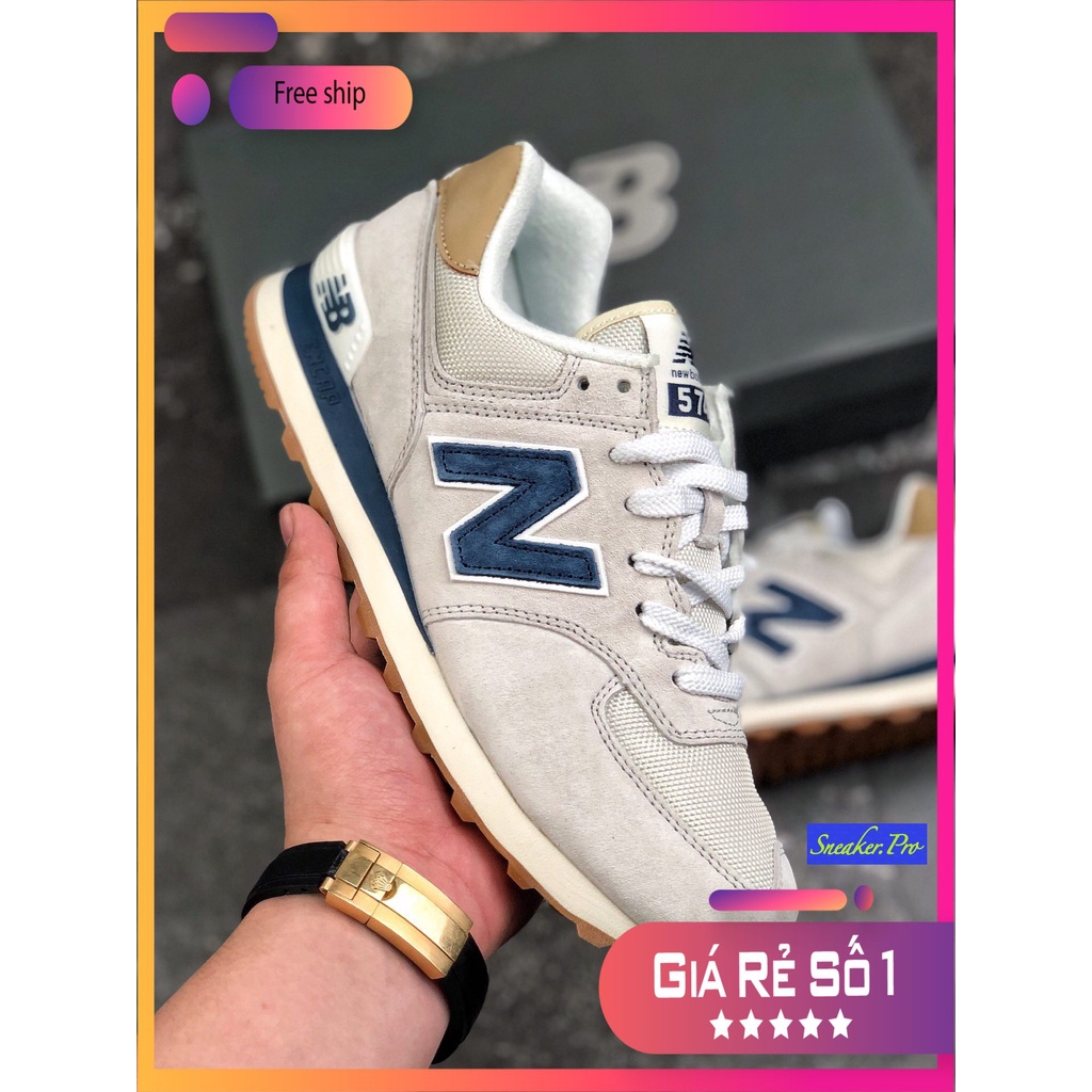 (FULL BOX + FREESHIP) Giày thể thao New Ba.lance 574 viền xanh đậm siêu đẹp, cá tính, hot hit dành cho nam nữ