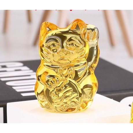 Tượng mèo vẫy tay bằng pha lê, biểu tượng chiêu tài lộc & may mắn cho gia chủ, cao 7cm