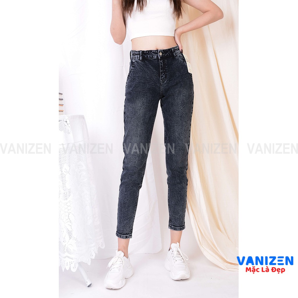 Quần jean nữ ống rộng baggy đẹp lưng cao cạp bán chun xám khói hàng hiệu cao cấp mã 427 VANIZEN