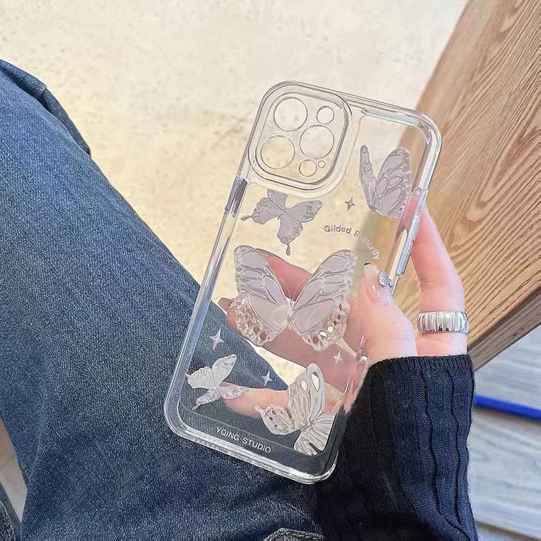 Ốp Điện Thoại Acrylic Cứng Trong Suốt Chống Sốc Hình Bướm 2022 Cho iPhone 14 13 12 11 Pro Max XS Max X XR 7 8 Plus SE 2