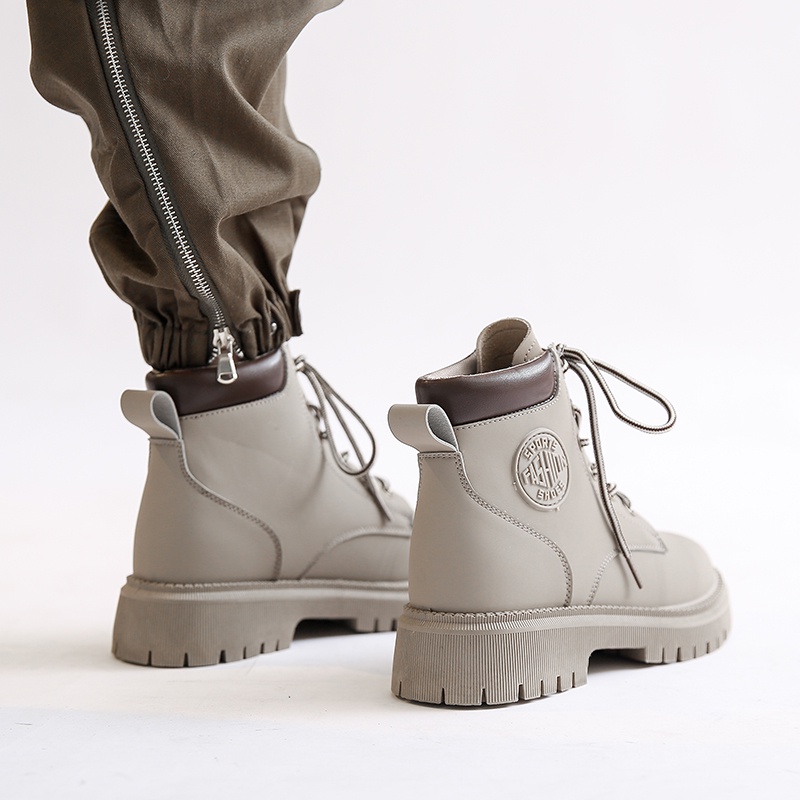 Giày Bốt Martin Da Lộn Gót Vừa Mũi Tròn Màu Vàng Thời Trang Cho Nữ