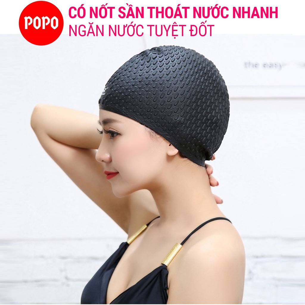 Mũ bơi người lớn nón bơi cho nam và nữ che tai POPO CA32 mũ bơi silicone có nốt sần