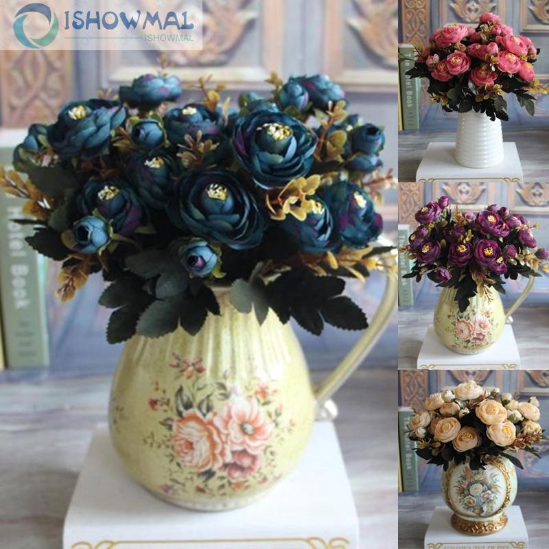 Bó hoa trà bằng vải lụa dùng trang trí