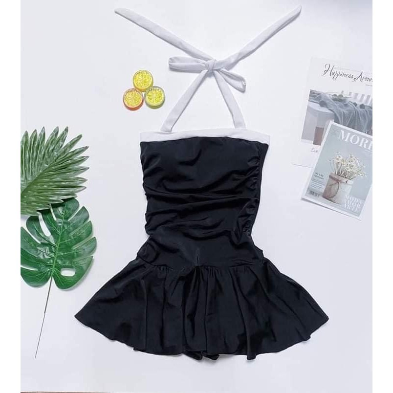 [Xưởng May Bikini Hà Minh] Bikini liền thân nơ trắng phối váy (Màu xanh và đen) EVA shop