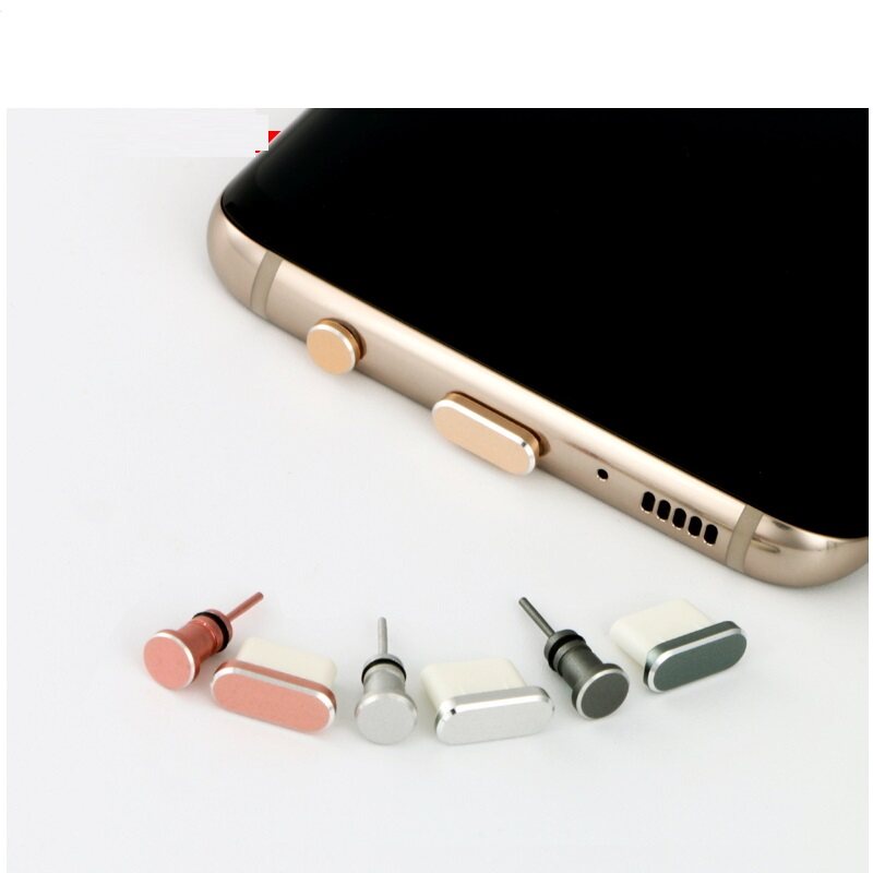 Bộ 2 Nút Bịt Chống Bụi Cổng Tai Nghe 3.5mm + Cổng Sạc Kim Loại Cho Android / IPhone / Type-C
