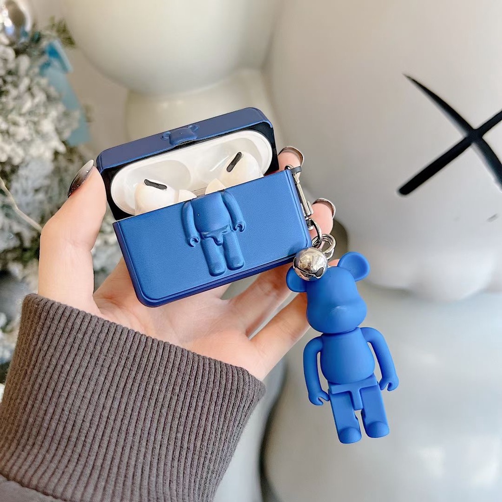 Vỏ bảo vệ hộp sạc tai nghe bluetooth thích hợp cho Airpods 3/ 2 pro họa tiết hoạt hình chú gấu kèm móc treo