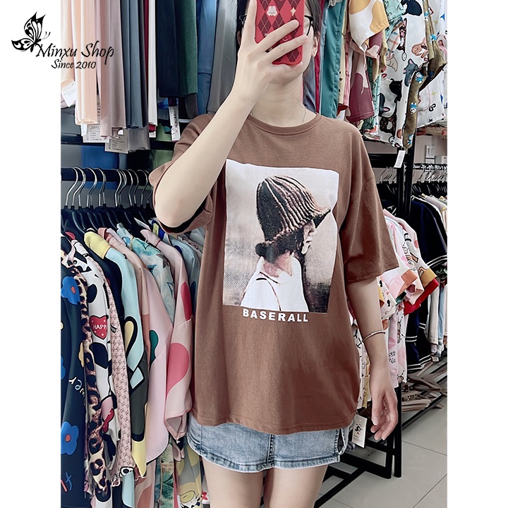 Áo phông nữ, áo thun cotton chất dày đẹp dáng thụng mặc giấu quần hình cô gái cá tính phom đẹp QCL1 Minxu shop mã AO95