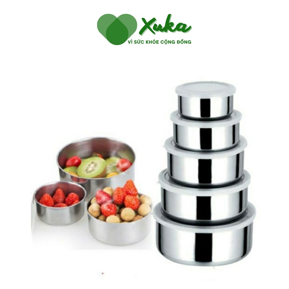 Bộ 5 thố inox cao cấp mới có nắp đậy - Phù hợp đựng thức ăn sống, chín đảm bảo vệ sinh khi cho vào tủ lạnh