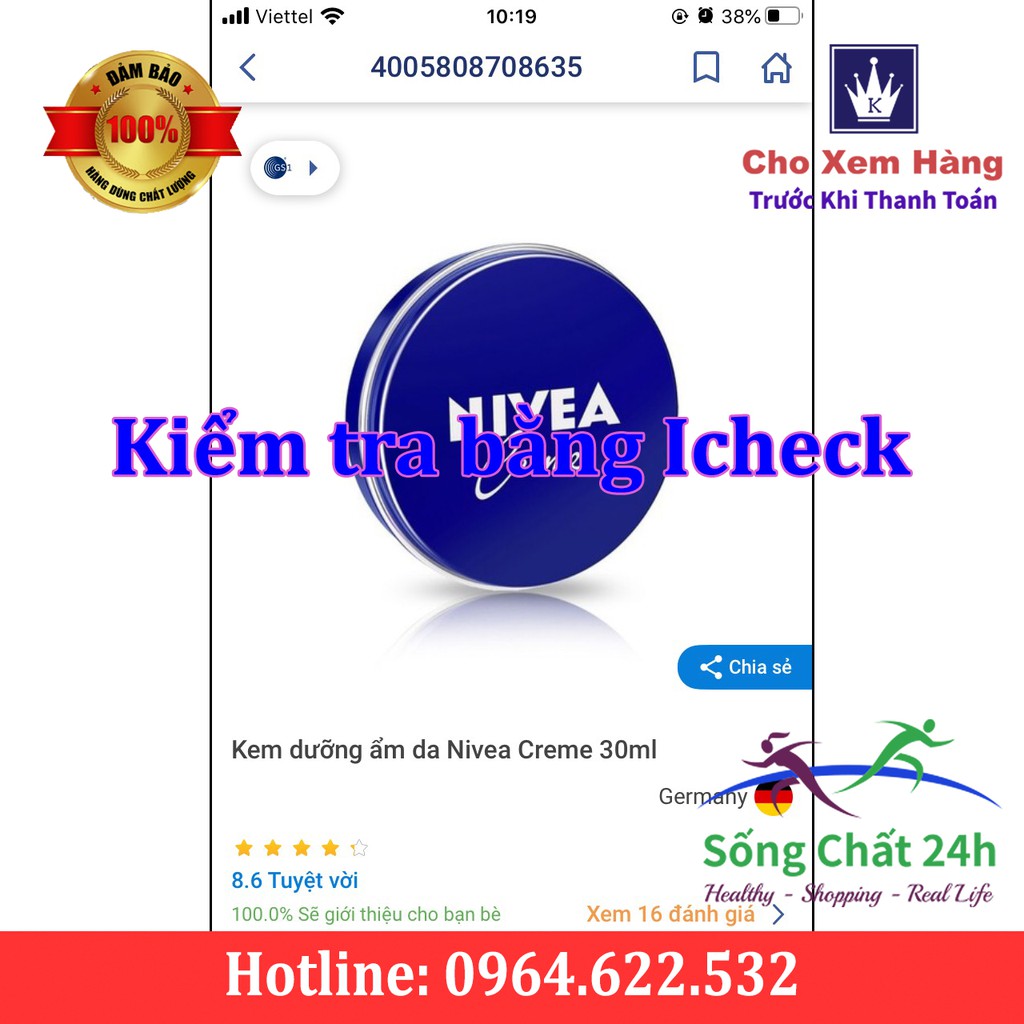 Kem Dưỡng Ẩm Nivea Creme 30ml - Sống Chất 24h