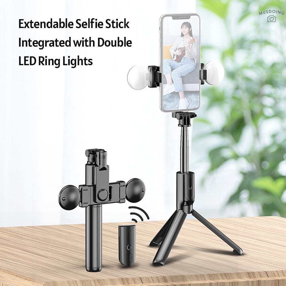 Gậy Chụp Ảnh Selfie R9 Di Động 5 Phần Có Đèn Led Xoay 360 Độ Có Điều Khiển Từ Xa Hai Chân Đế Vòng Tròn Cho Điện Thoại