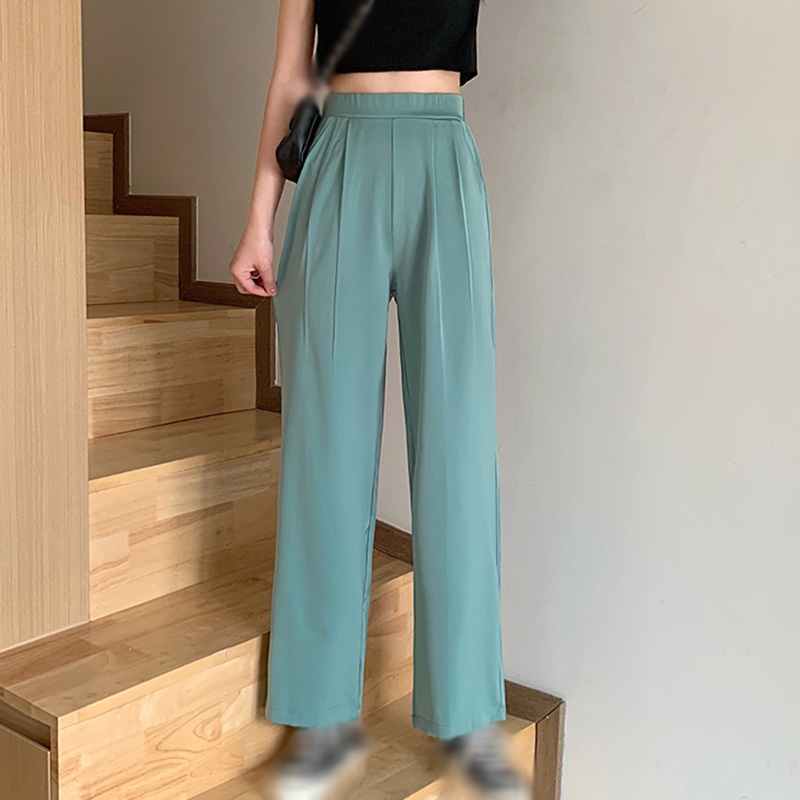 Quần ống rộng Lưng Cao Màu Sắc Đơn Giản Thời Trang Cho Nữ