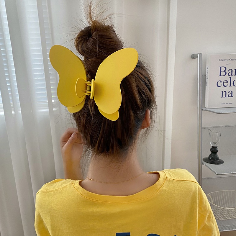 Kẹp tóc nơ bướm HAIMEIKANG bằng nhựa màu trơn thời trang Hàn Quốc