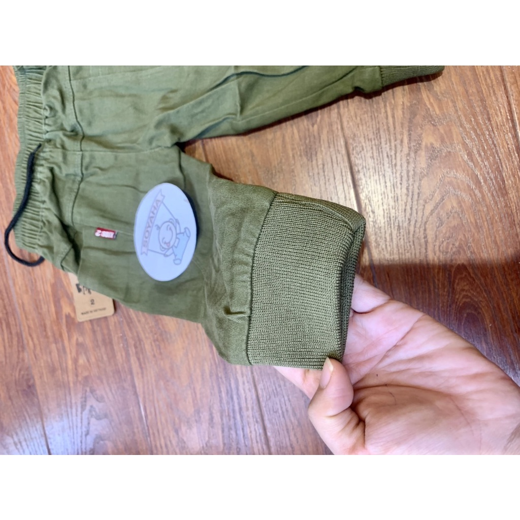 Quần Bé Trai Thu Đông Chất Kaki Mềm Túi Hộp Bo Ống Có Dây Rút Thời Trang