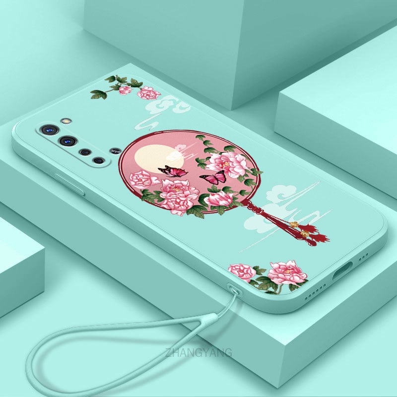 Ốp Điện Thoại Silicon Mềm Họa Tiết Hoa Mẫu Đơn Có Dây Đeo Cho oppo reno 3 reno 3 pro