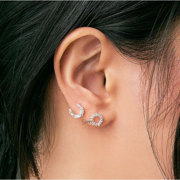 Bông Tai Nữ Bạc 925 Cao Cấp SHIMMER SILVER SKYA Hình Tròn Đính Đá Lấp Lánh Sang Trọng