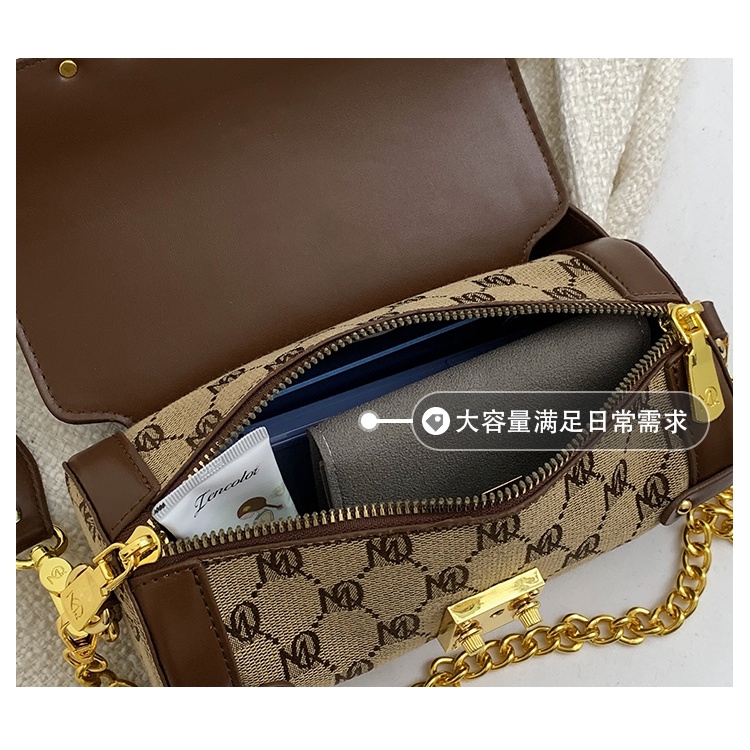 Túi Xách Đeo Vai Hình Trụ Phối Dây Xích Thời Trang Pháp Dành Cho Nữ