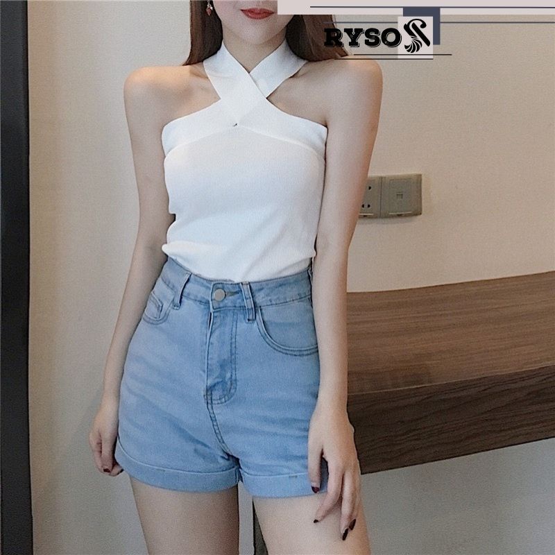 Áo croptop cổ yếm nữ chất thun gân co giãn cao cấp