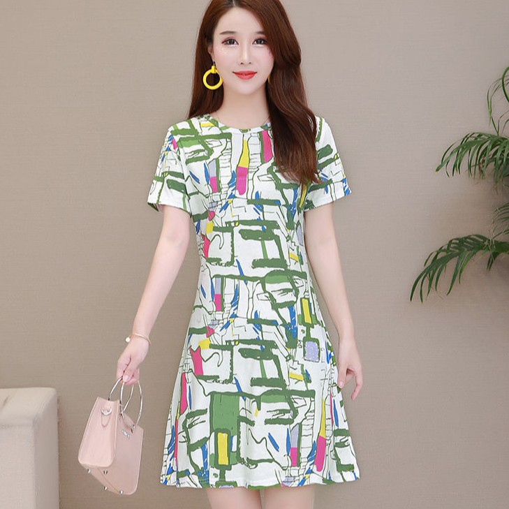 Đầm suông nữ, đầm ngắn tay họa tiết thời trang đẹp Da67