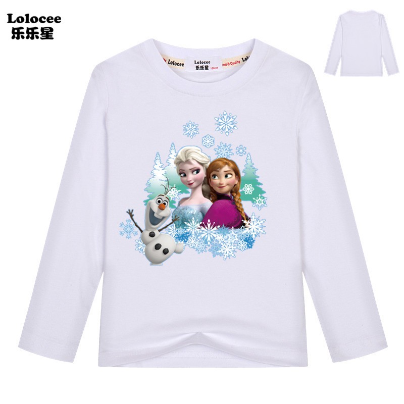 FROZEN Áo Thun Tay Dài 100% Cotton In Hình Công Chúa Anna Elsa Xinh Xắn Cho Bé Gái