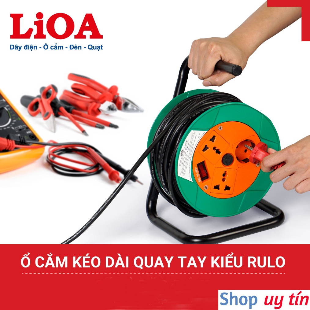 [CHÍNH HÃNG] Ổ cắm kéo dài quay tay kiểu Rulo LiOA phổ thông dài 20m QN20-2-10A và QN20-2-15A đa năng có nắp che an toàn