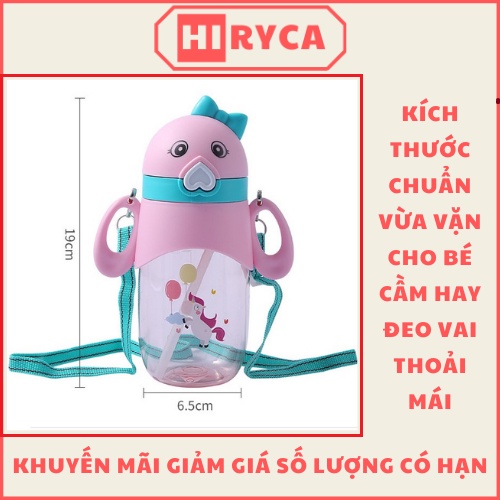 Bình uống nước cho bé, bình nước trẻ em đi học có ống hút cute dễ thương HI.RYCA BNTE01