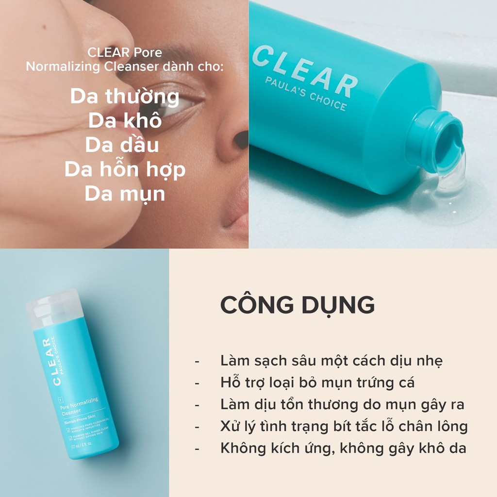 Sữa Rửa Mặt Dịu Nhẹ Dành Cho Da Mụn Paula’s Choice Clear Pore Normalizing Cleanser 177ml
