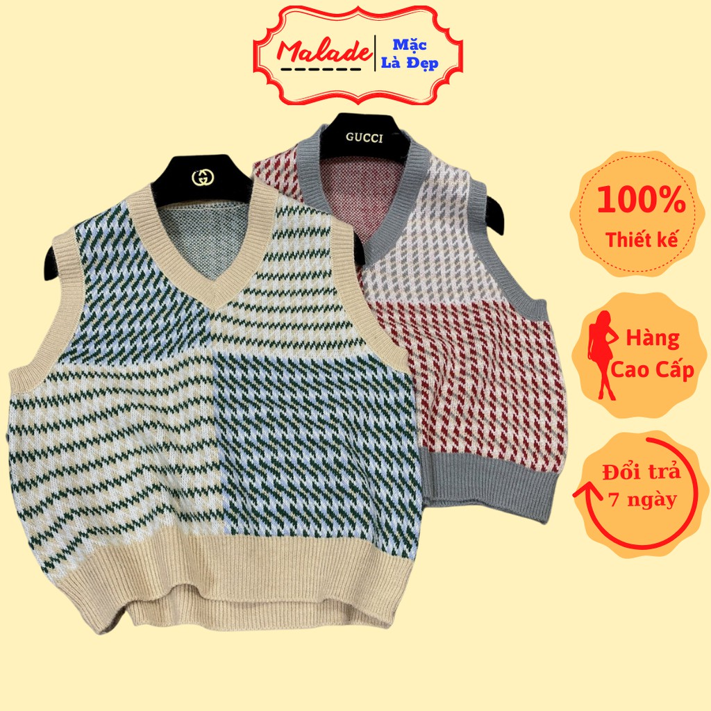 [Hàng Cao Cấp] Áo gile len nữ kẻ mix 2 màu phối áo sơ mi thời trang thu đông mặc đi học đi chơi - CD023 MALADE