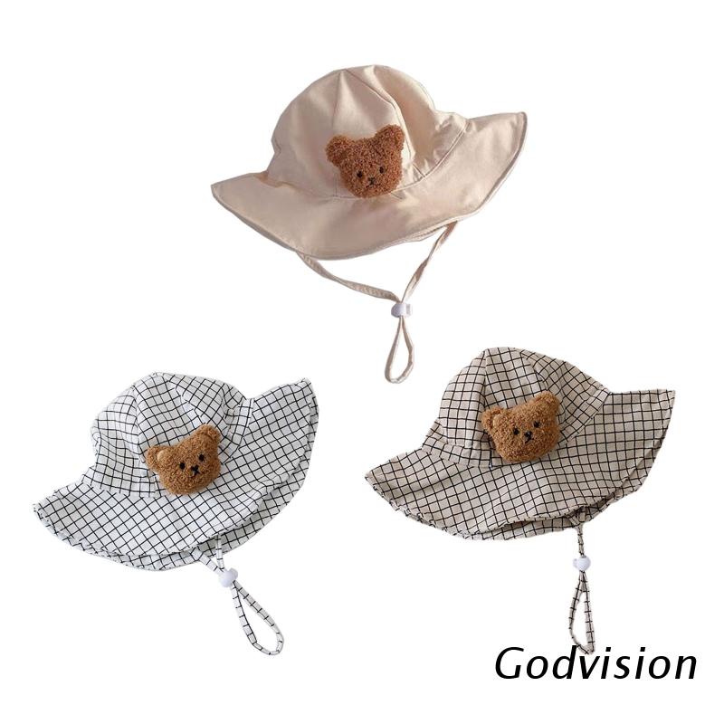 Mũ Cotton Họa Tiết Sọc Caro In Hình Gấu Hoạt Hình Thời Trang Đi Biển Mùa Hè Cho Trẻ Em