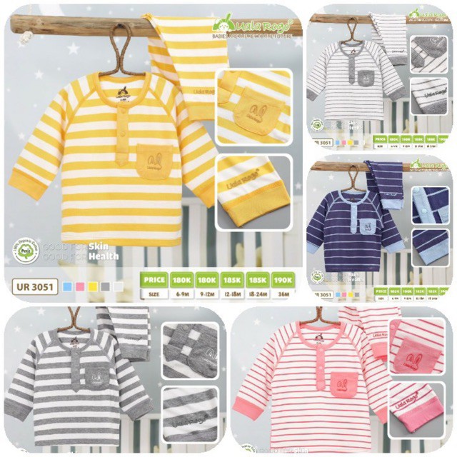 Bộ quần áo Petit kẻ cổ trụ UR 3051 Uala&Rogo siêu mềm mịn