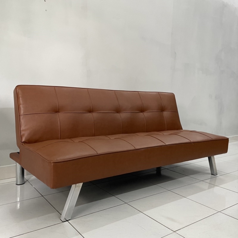 Ghế Sofa Giường Đa Năng Gấp Gọn Bọc Da Tổng Hợp Màu Nâu - Ghế Làm Giường Hiện Đại Chân Kim Loại Tháo Lắp