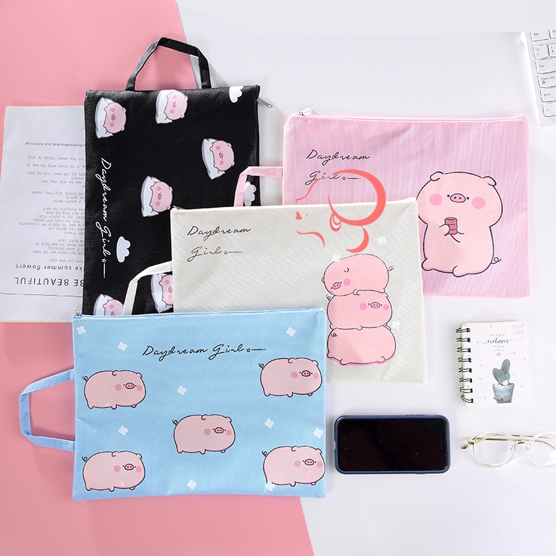 Dễ Thương Túi Đựng Tài Liệu Khổ A4 Hình Chú Heo Đáng Yêu