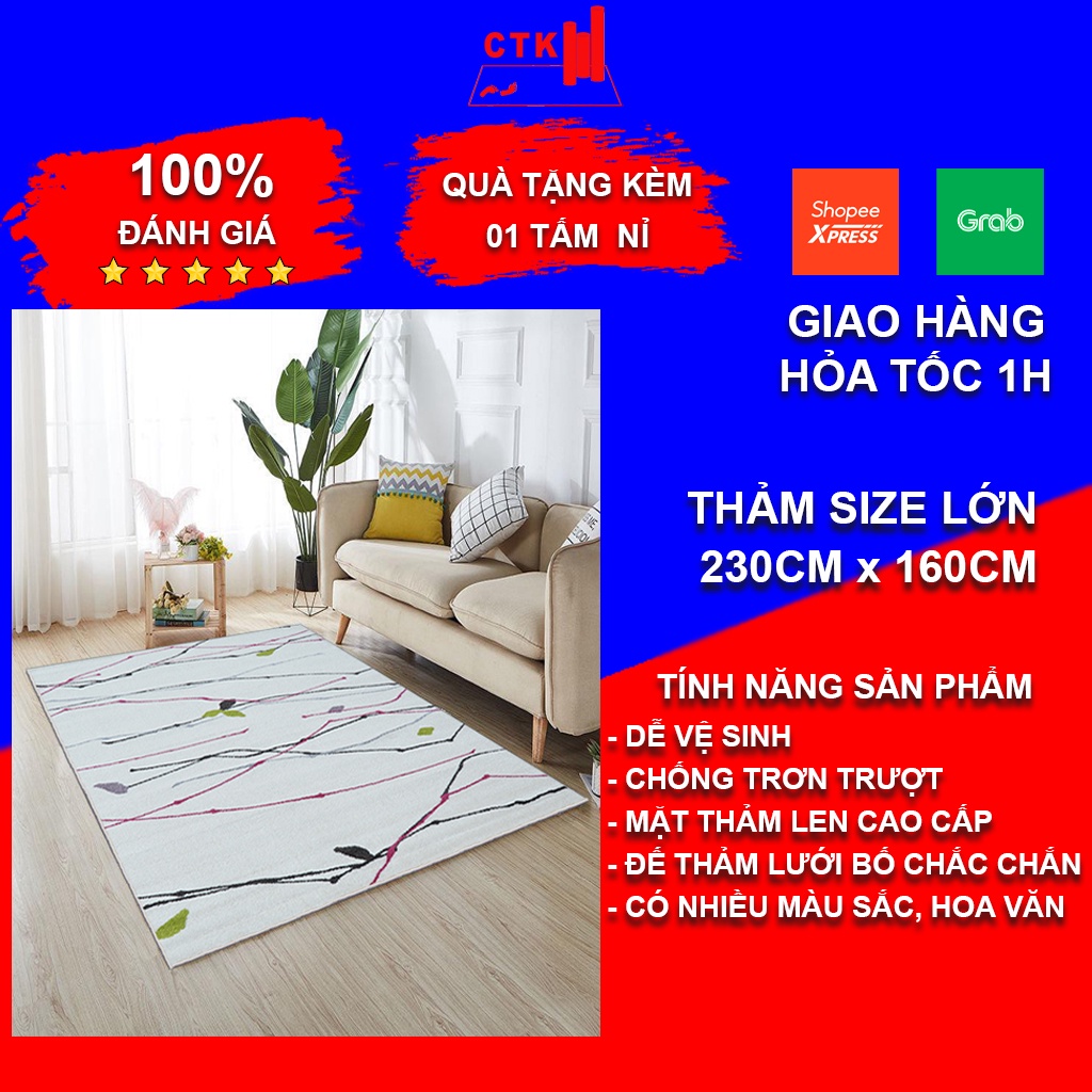 Thảm trải sàn phòng ngủ, thảm trải sàn phòng khách trang trí len cao cấp TNK 230x 160cm