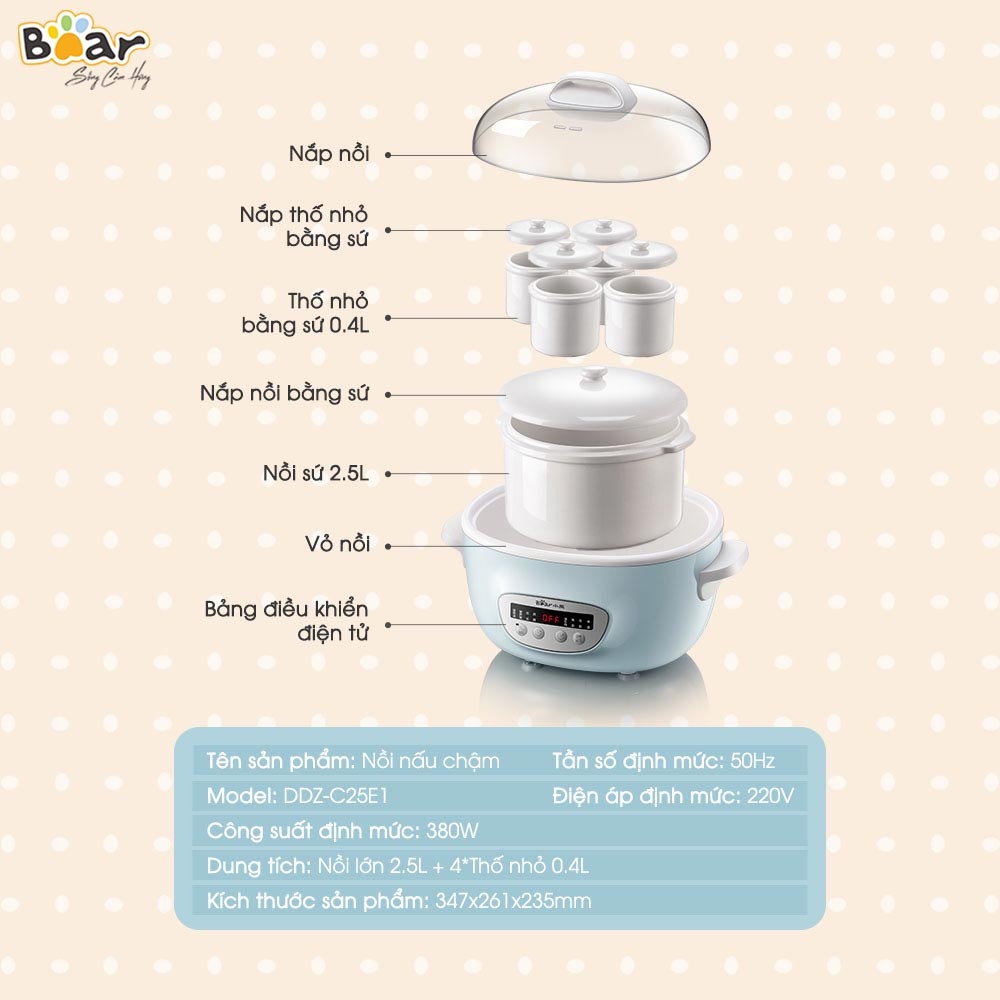 Nồi Nấu Cháo Cho Bé, Nồi Nấu Chậm Bear 2.5L Ninh Hầm Cách Thủy Đa Năng Cao Cấp Sube003-Himect