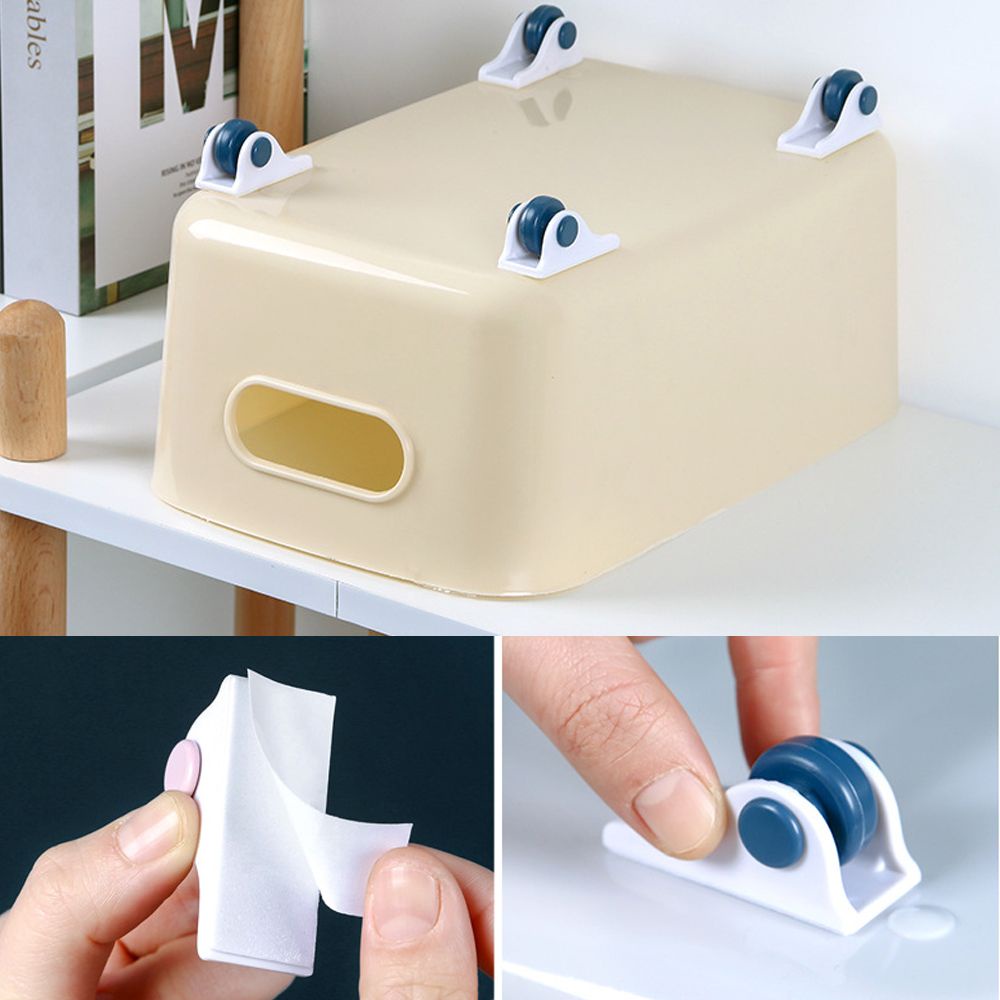 Bộ 4 bánh xe thu nhỏ cứng tự dính không trầy xước dùng để gắn dưới thùng tủ hỗ trợ di chuyển đồ vật