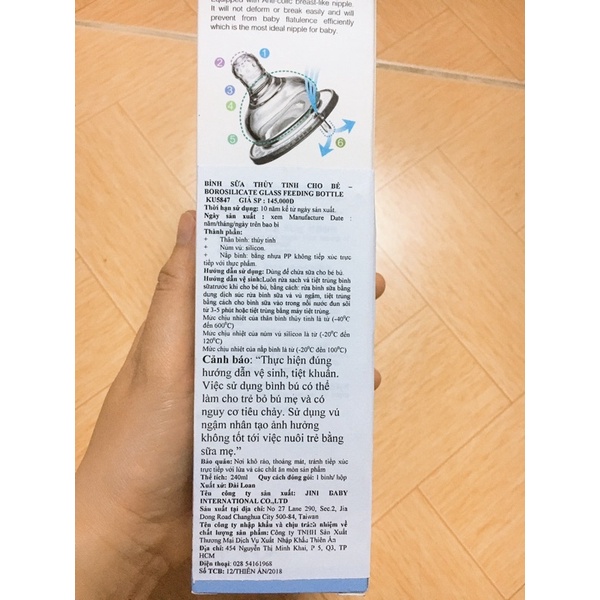 Bình sữa thuỷ tinh 240ml KUKU KU5847 cho bé từ 0 tháng