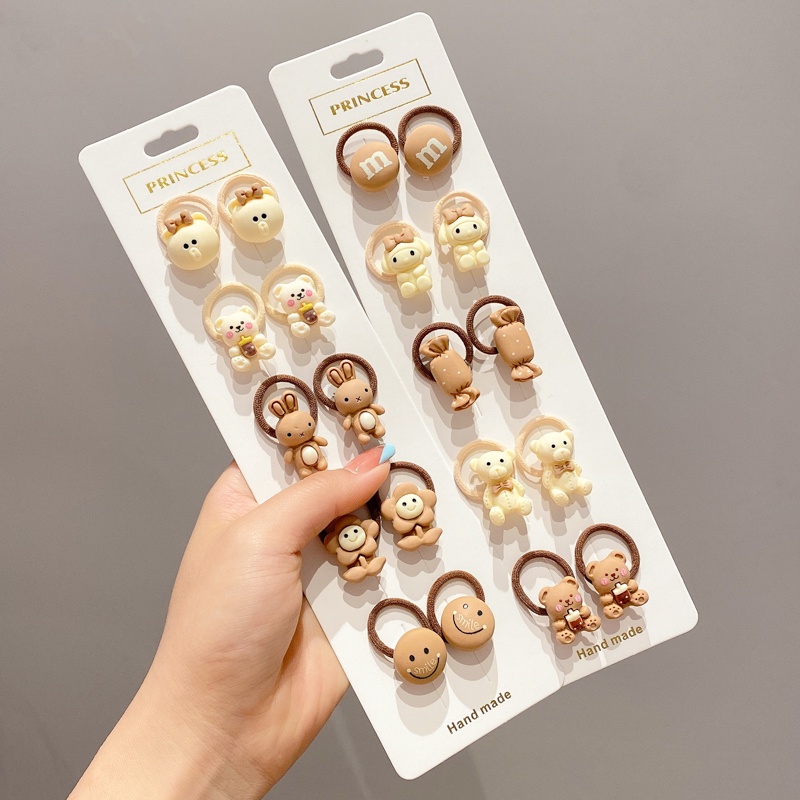 Bộ Dây Buộc Tóc Co Giãn Họa Tiết Hoạt Hình Phong Cách Hàn Quốc Cho Bé