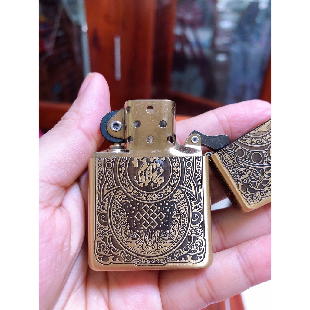 VỎ BẬT LỬA Zippo Tỳ Hưu Khắc Chìm 5 Mặt- MÀU VÀNG - VÀNG